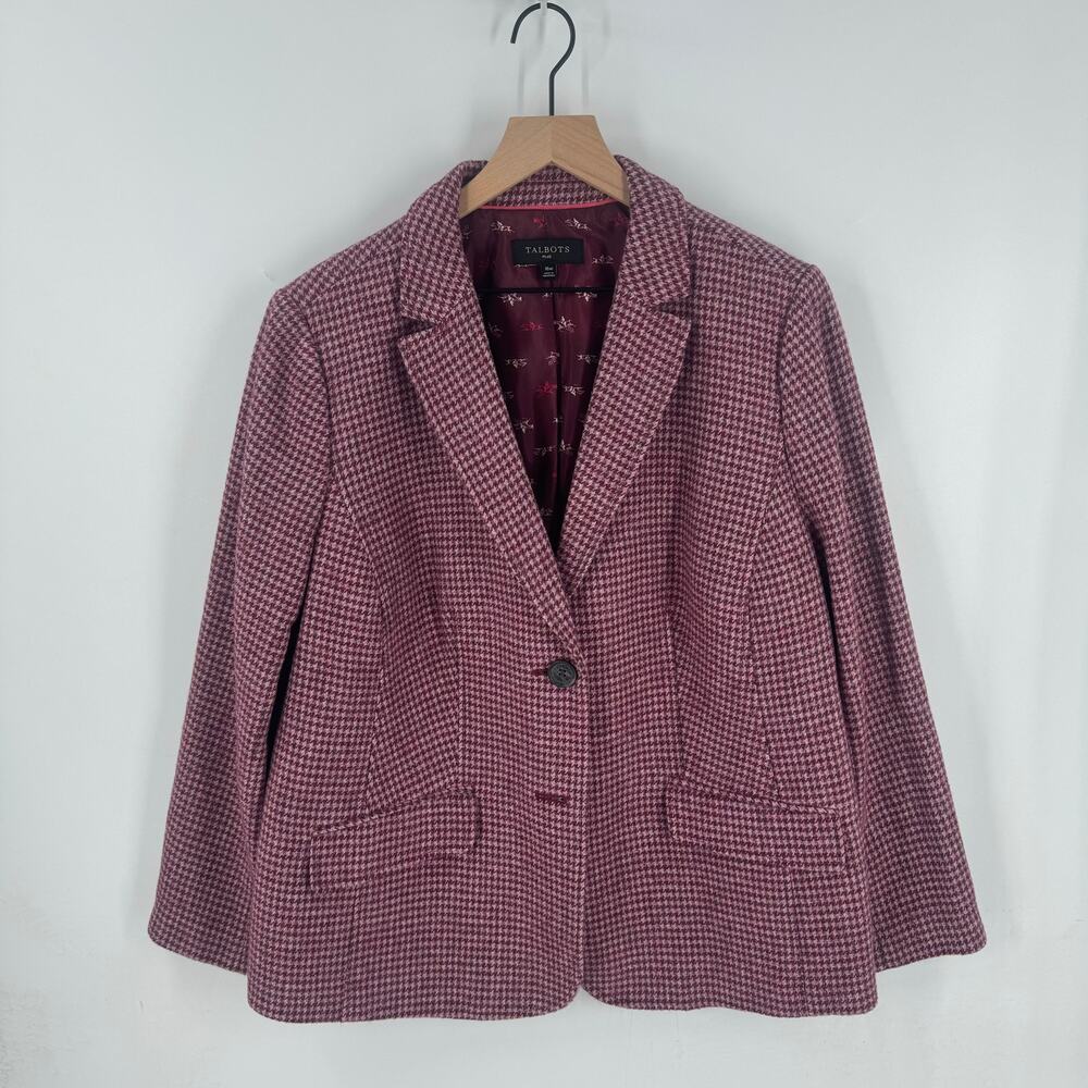 Talbots Pink Houndstooth Print Shetland Wool Two Button Blazer Jacket Size 16W - Picture 10 of 10